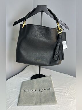 Donna Karan New York Glenwood Leather Tote Bag Black NWT $368